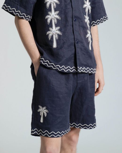 Far Afield Blue Veloso Palm Appliqué Shirt for men