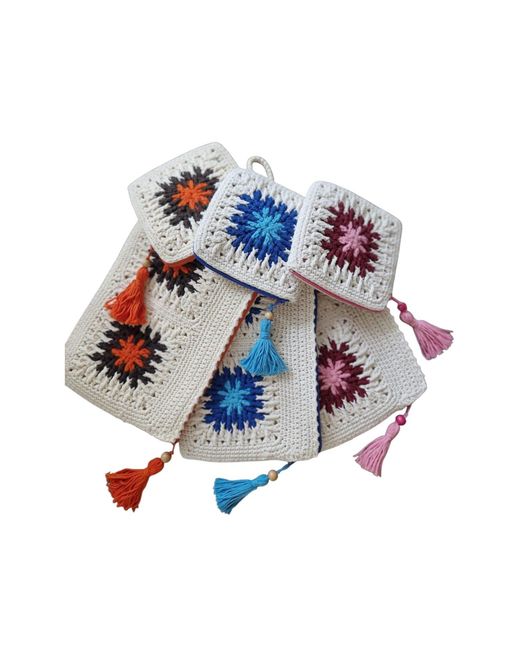 Springmoonatelier Blue Handmade Crochet Bag Set – Lined Cotton Clutch And Mini Pouch