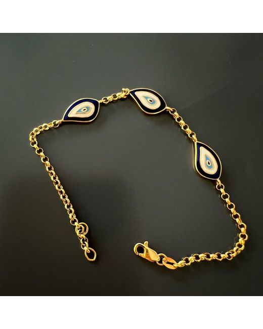 Ebru Jewelry Metallic Teardrop Evil Eye Solid Gold Fine Bracelet