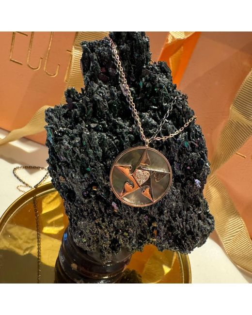 Ecce | Artisan Diamonds Metallic 925K Sterling Plated Happy Star Heart Diamond Double Chain Necklace With Mother Of Pearl