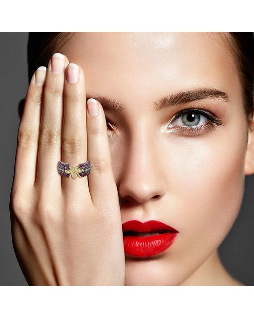 Artisan Metallic Ruby, Diamond And Bee Motif Statement Ring