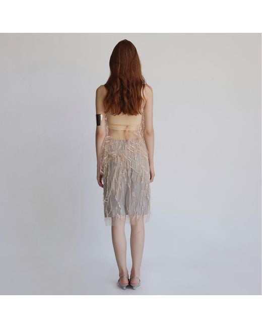 Belsize25 Natural Mayfair Series – Sheer Beaded Tassel Mesh Top
