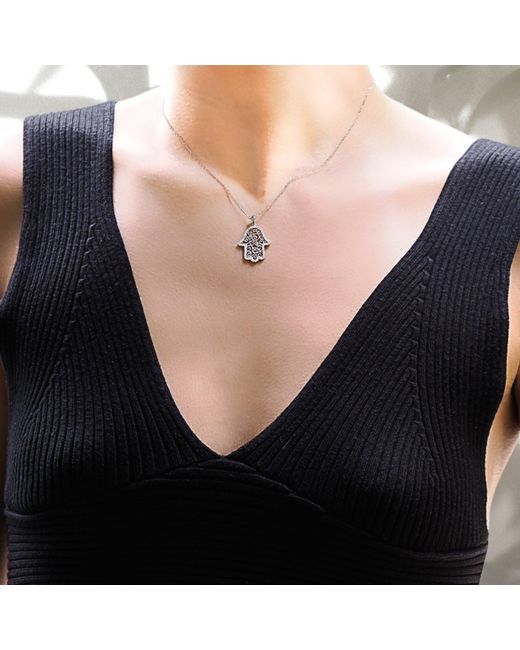 Ebru Jewelry Metallic Spiral Design Hamsa Sterling & Diamond Necklace
