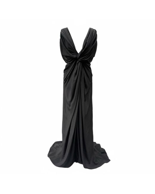 Imaatu Black Storm Gown Pure Silk Sculpting Deep V-Neckline Slot Train Carpet