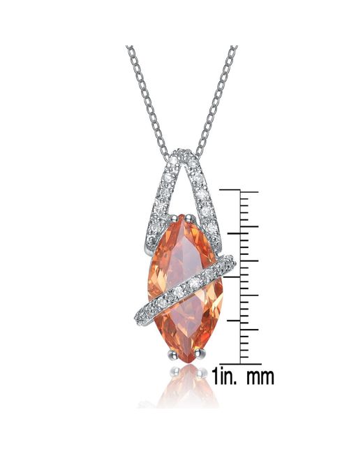 Genevive Jewelry White Sterling Silver Orange Cubic Zirconia Stone Oval Band Pendant