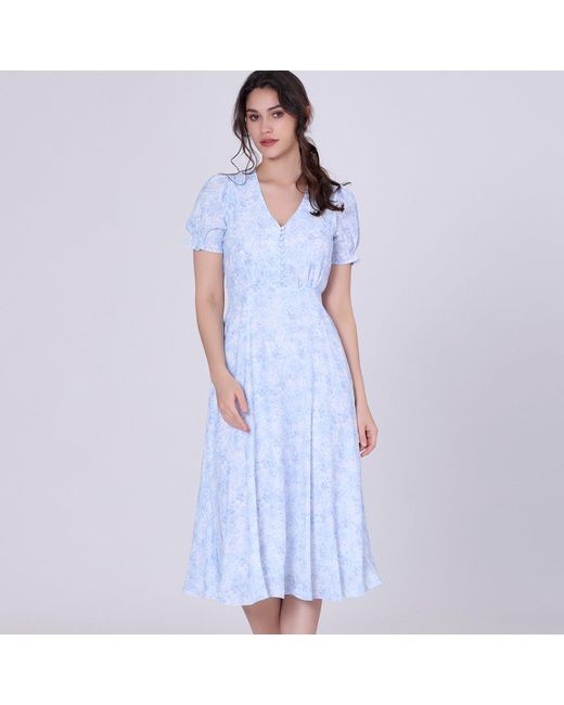 Smart and Joy Blue Flared Empire Dress With Liberty Print