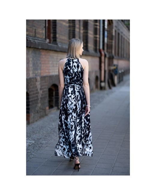 Oh!Zuza Black Neutrals Echo Satin Viscose Rayon Maxi Dress With Belt