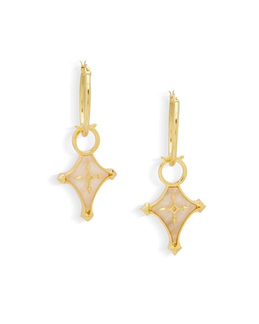 Dhwani Bansal Metallic Cruz Hoop Earrings With Mother Of Pearl