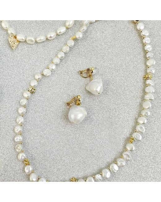 Farra Metallic Baroque Pearls Dangle Clip On Earrings