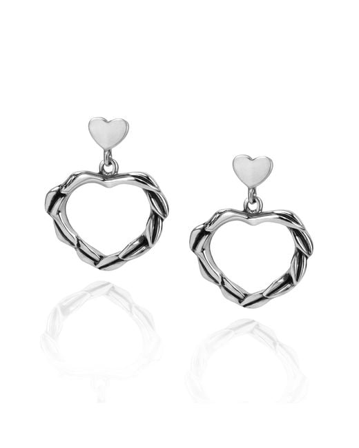 Unaloe Metallic Sterling Heart Drop Earrings – Contemporary Statement Designer Jewelry