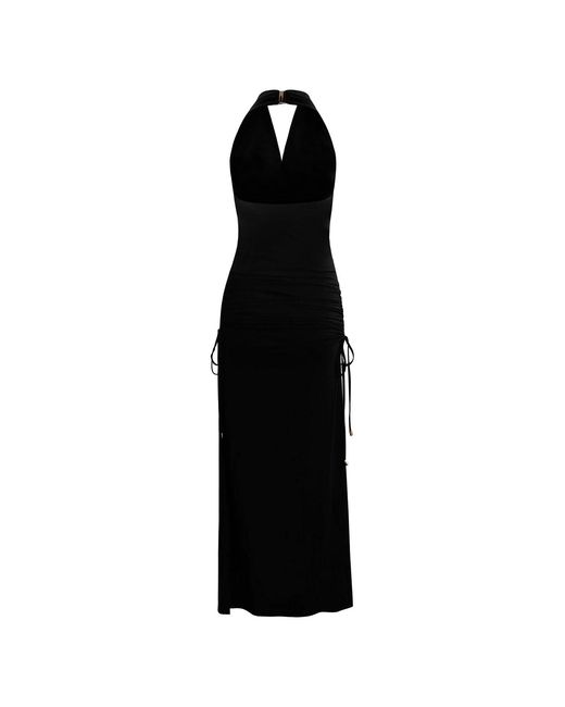 Why Mary Black Venus Cowl Neck Halter Bamboo Jersey Maxi Dress