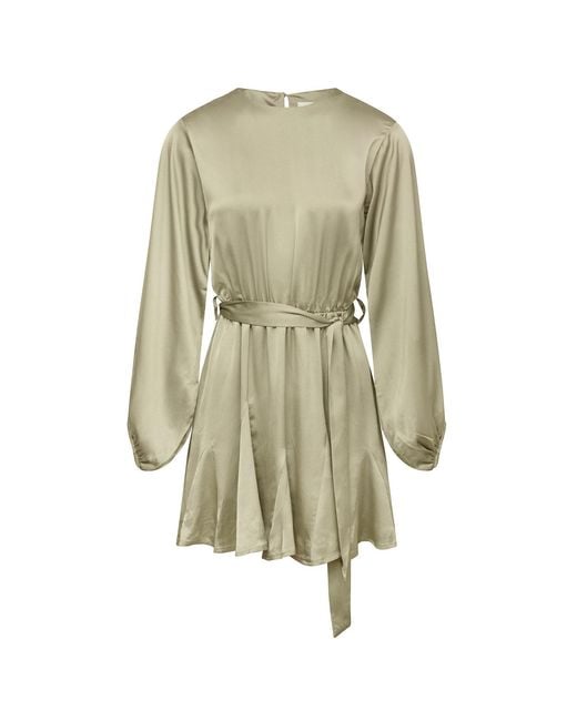 Urban Touch Green Neutrals Long Sleeve Pleated Skater Dress