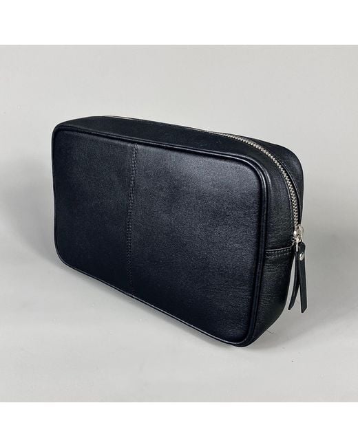 LeatherCo. Black Leather Top Zip Wash Bag for men