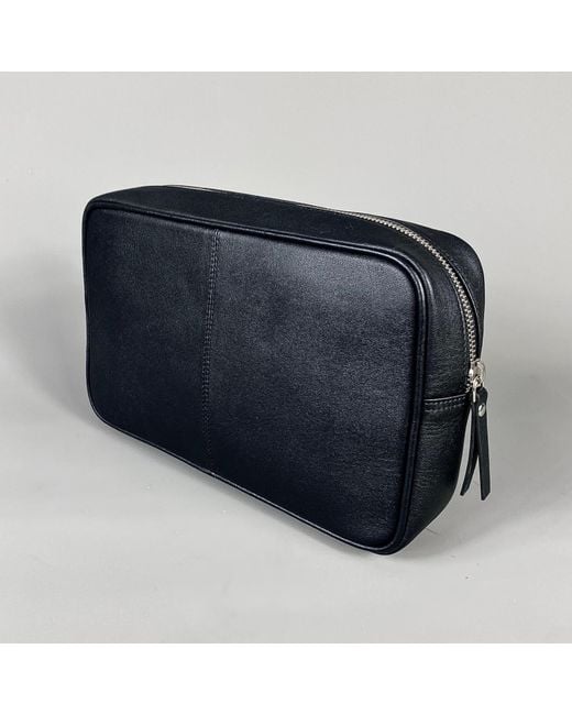 LeatherCo. Black Leather Top Zip Wash Bag for men
