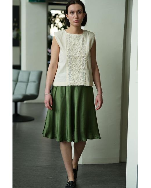 Stovaria Green Hand-Stitched Cotton Panel Statement Sleeveless Top