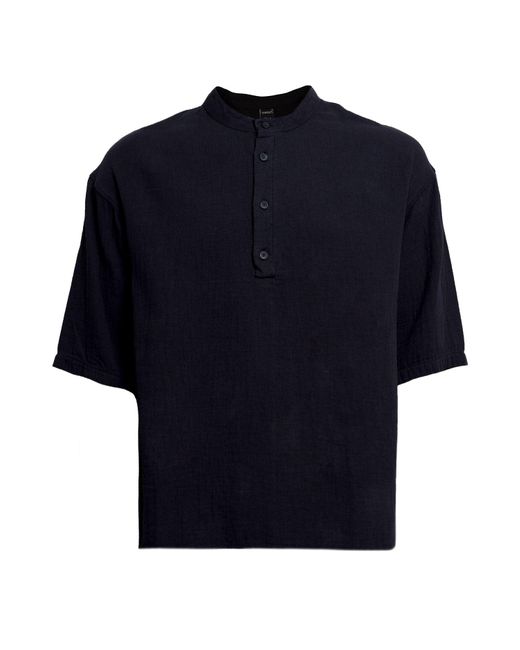 Monique Store Blue Linen Mandarin Neck Half Button Short Sleeve Shirt for men