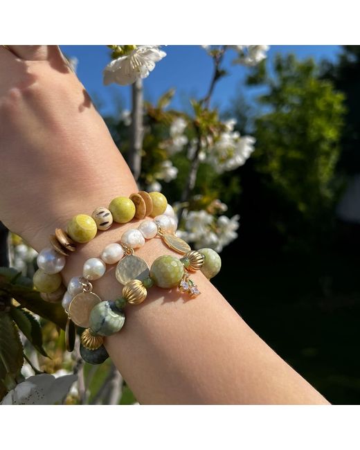 By Virgo Yellow Rossano Jasper & Pearl Beaded Bracelet