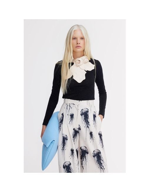 Julia Allert White Neutrals Ivory Jellyfish Print Tailored Pants – Capsule Edition