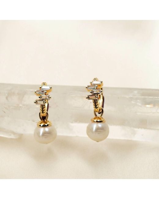 Ninemoo Metallic Sapphire Accent Pearl Drop Earrings