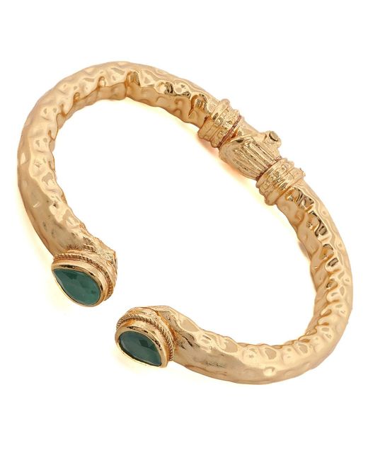 Ebru Jewelry Metallic Cleopatra Emerald Stone & Cuff Chunky Bracelet