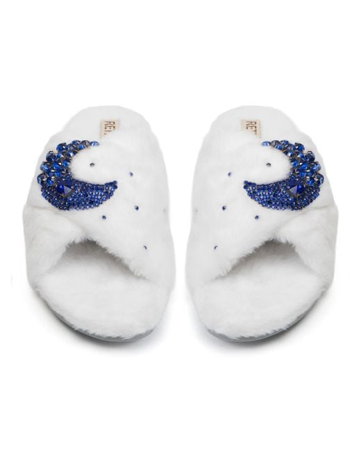 Rettrose Blue Alma Luxury Plush Diamanté Embellished Handmade Slipper