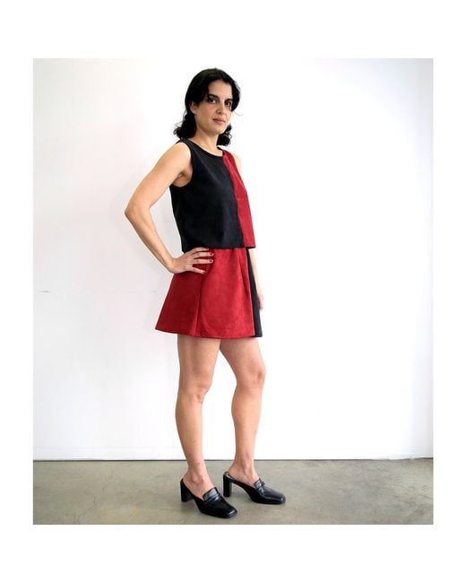 By Noa Rawitz Red Ultra Suede Sleeveless Color Blocked Top- And