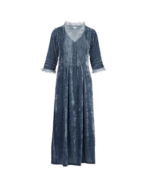 At Last Blue Silk Velvet Annabel Dress In Grey
