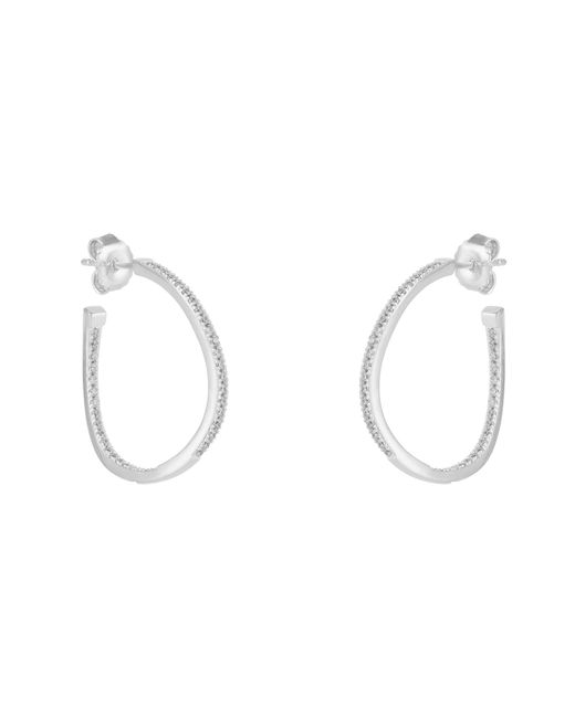 Spero London Metallic Sterling Large Wavy Stud Hoop Earring With Interior Gemstones