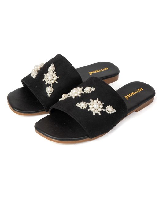 Rettrose Black Annie Luxury Plush Diamanté Embellished Handmade Sliders