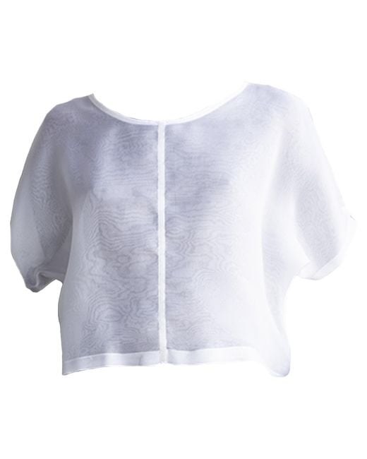By Noa Rawitz Blue Silk Organza Boat Neckline Dolman Short Sleeves Top
