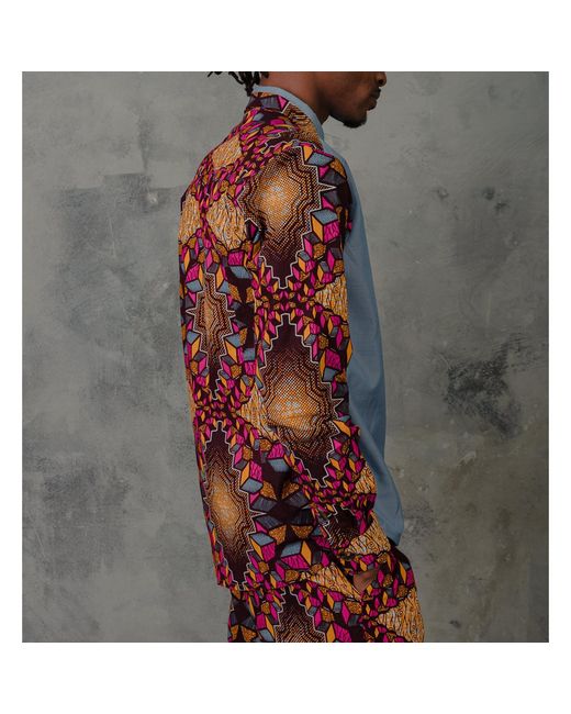 Ohema Ohene Blue African Print Shirt Contrast Panel- Cubic for men