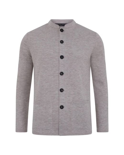 Paul James Knitwear Gray Neutrals Extra Fine Merino Wool Alonzo Knitted Nehru Jacket for men