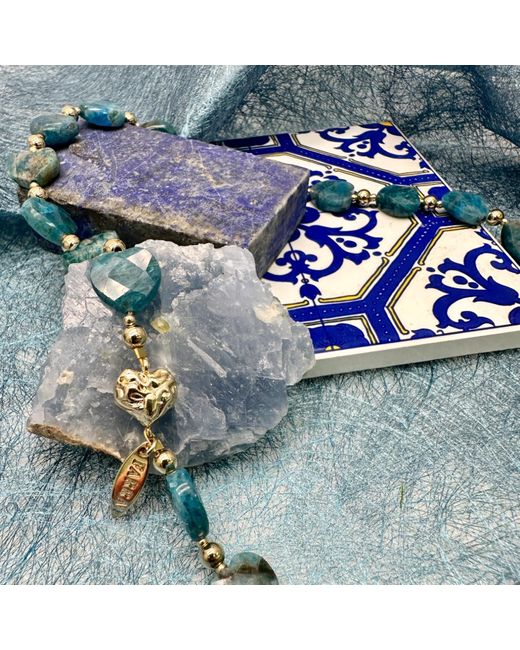 Farra Blue Heart-shaped Apatite Gemstone Choker Necklace