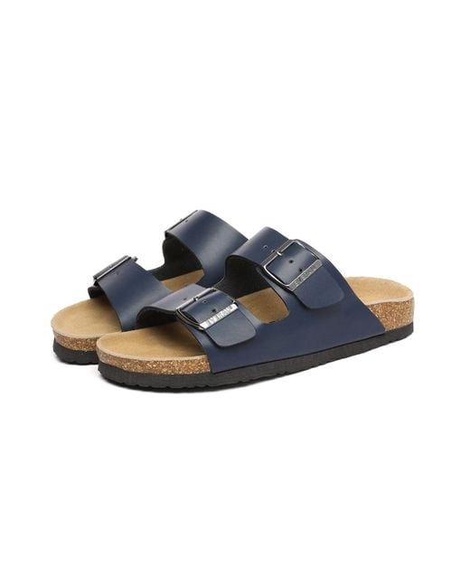 EverAu Australia Blue Mallard Leather Twin Buckle Sandals