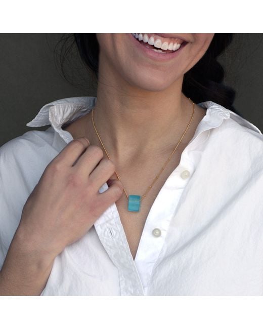 Smart Glass Jewelry Metallic Recycled Gin Bottle Cube Necklace Fill Aqua