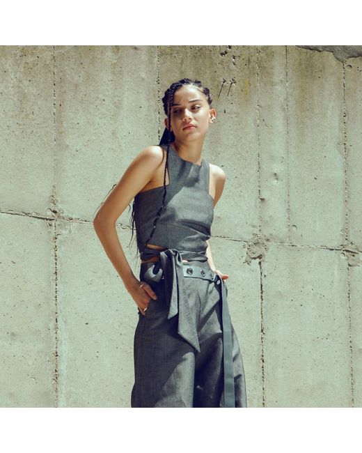 Mirimalist Gray Wrap Around Linen Top