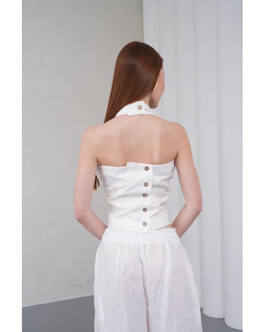 Lumina Eligma White The Halterline Linen Blouse
