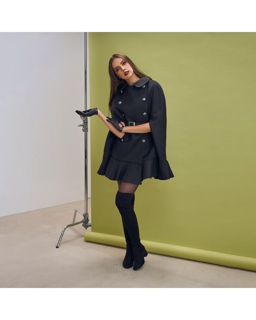 AVENUE No.29 Black Double Breasted Cape With Belt