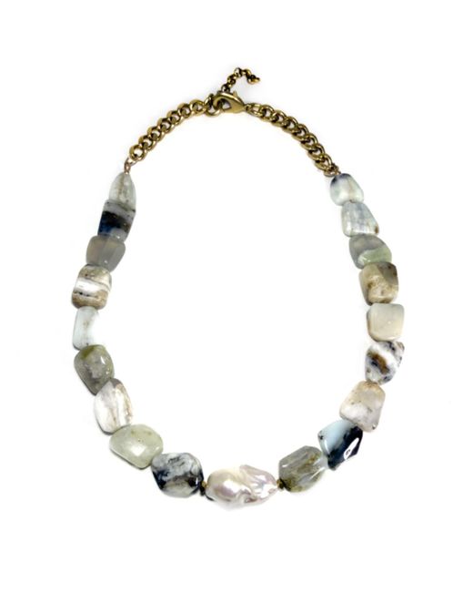 Rachel Nathan Metallic Neutrals Peruvian Opal & Baroque Pearl Necklace