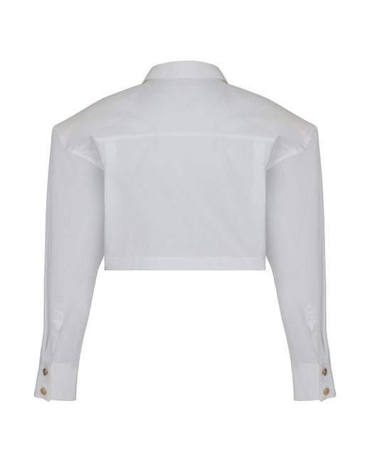 Nocturne White Ecru Cropped Shirt With Shoulder Pads