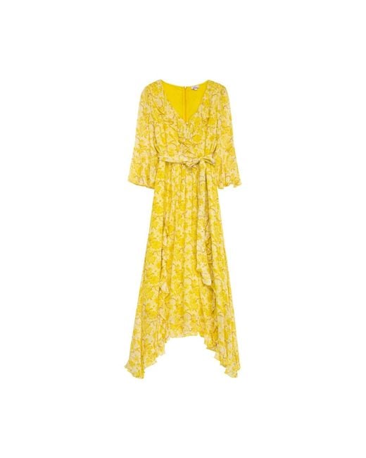 Niza Yellow Short Printed Dress With Decorative Detail