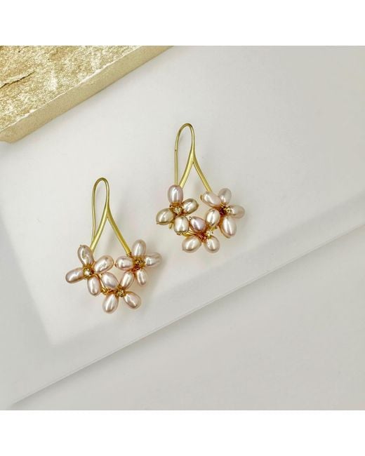Angel Barocco Metallic Petal Cluster Pearl Drop Earrings