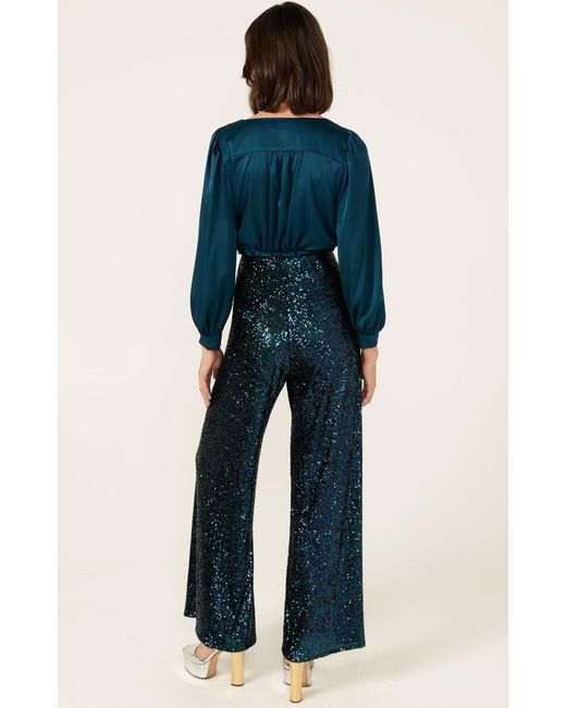 SACHA DRAKE Blue Satin Faux Wrap Top