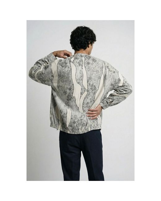 Modenaire Gray Printed Zip Front Jacket With Baroque Pattern for men