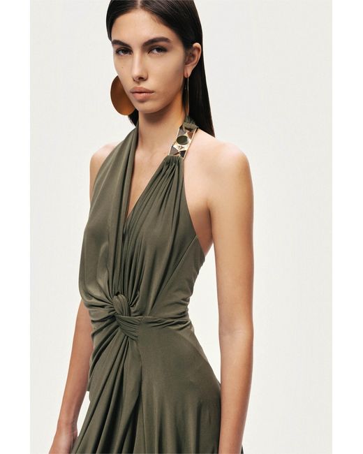 Nocturne Green Neutrals Draped Halter Mini Dress