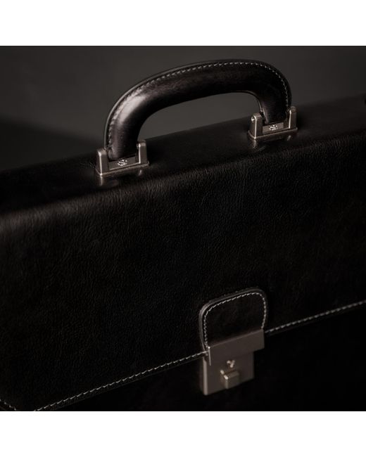 Time Resistance Black Large Leather Briefcase for men