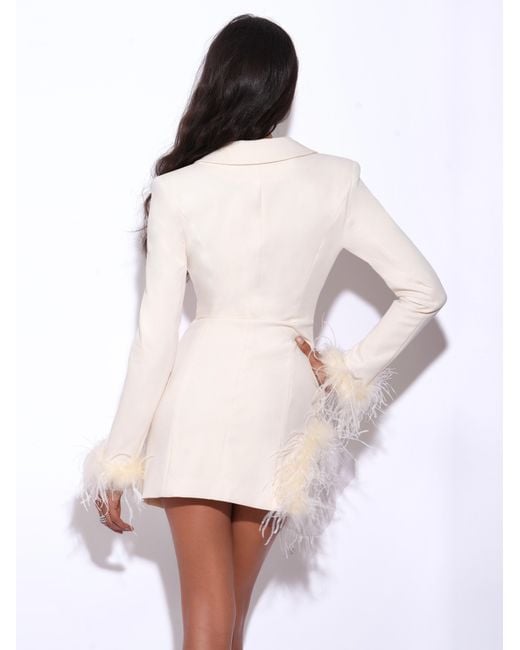 Miss Circle New York White Madeline Pearl Feather Trim Blazer Dress