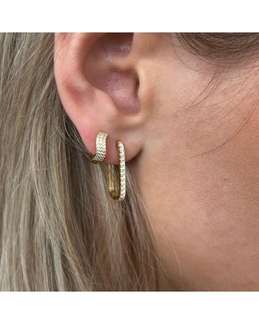 Nazzar Metallic Pave Wave Huggie Mini Earrings