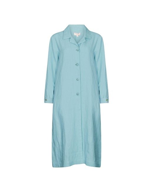 NoLoGo-chic Blue Embroidered Gertrude Coat Dress Linen