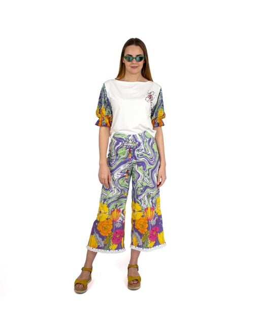Lalipop Design Blue White Blouse With Pleated Sleeves & Embroidery Details
